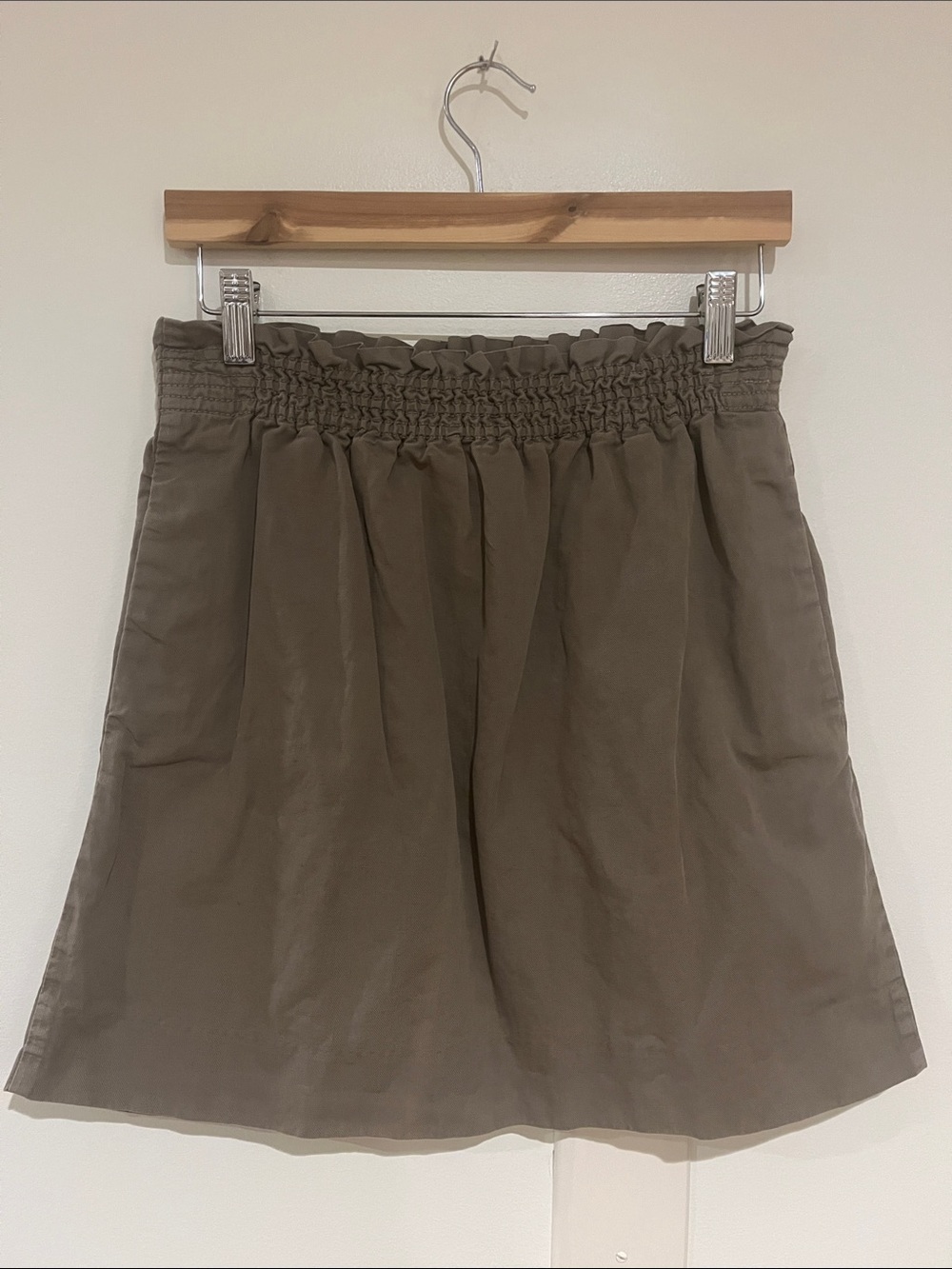 J. Crew Olive-Taupe Smocked Waist Skirt